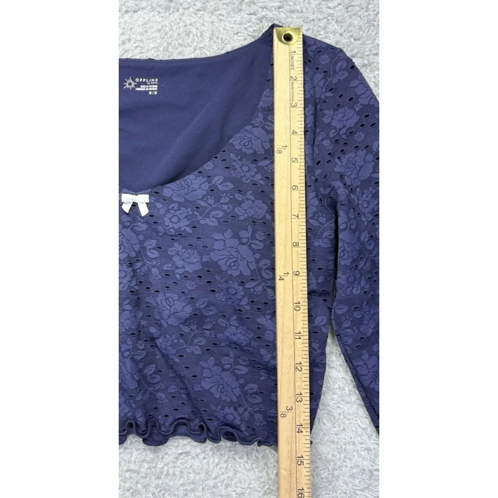 Aerie Womens Real Me Lace Flowy Skort Skirt Crop Top Royal Blue Medium Coquette - Picture 6 of 15